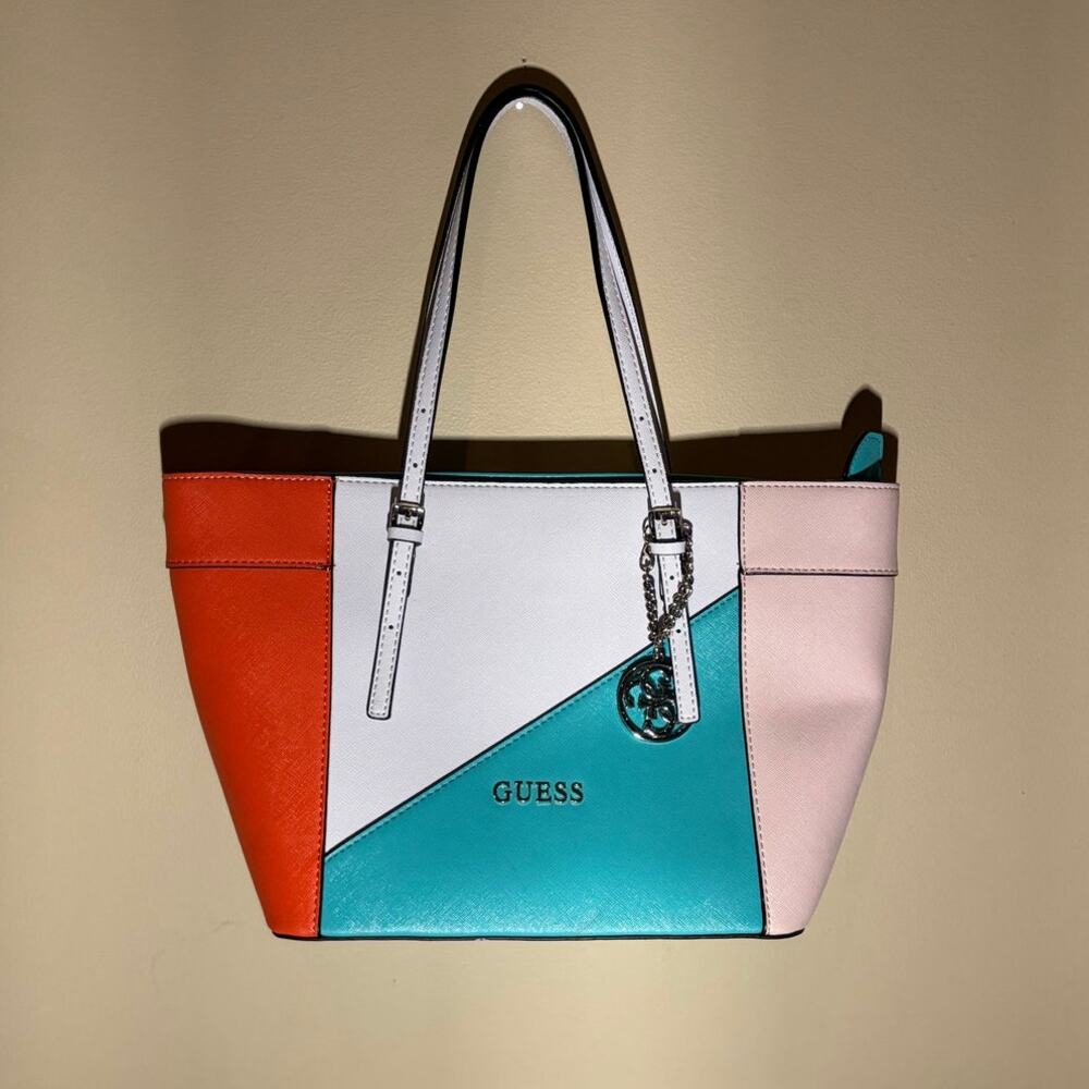 Guess Womens Retro Block Ajustable Strap Purse Delaneyโ Tote Bag
